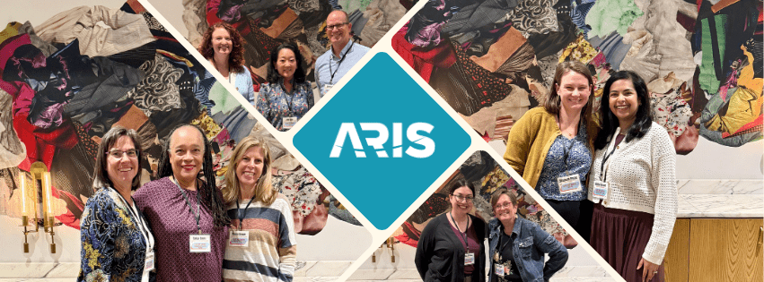 Collage of ORIC members standing before colorful backgrounds